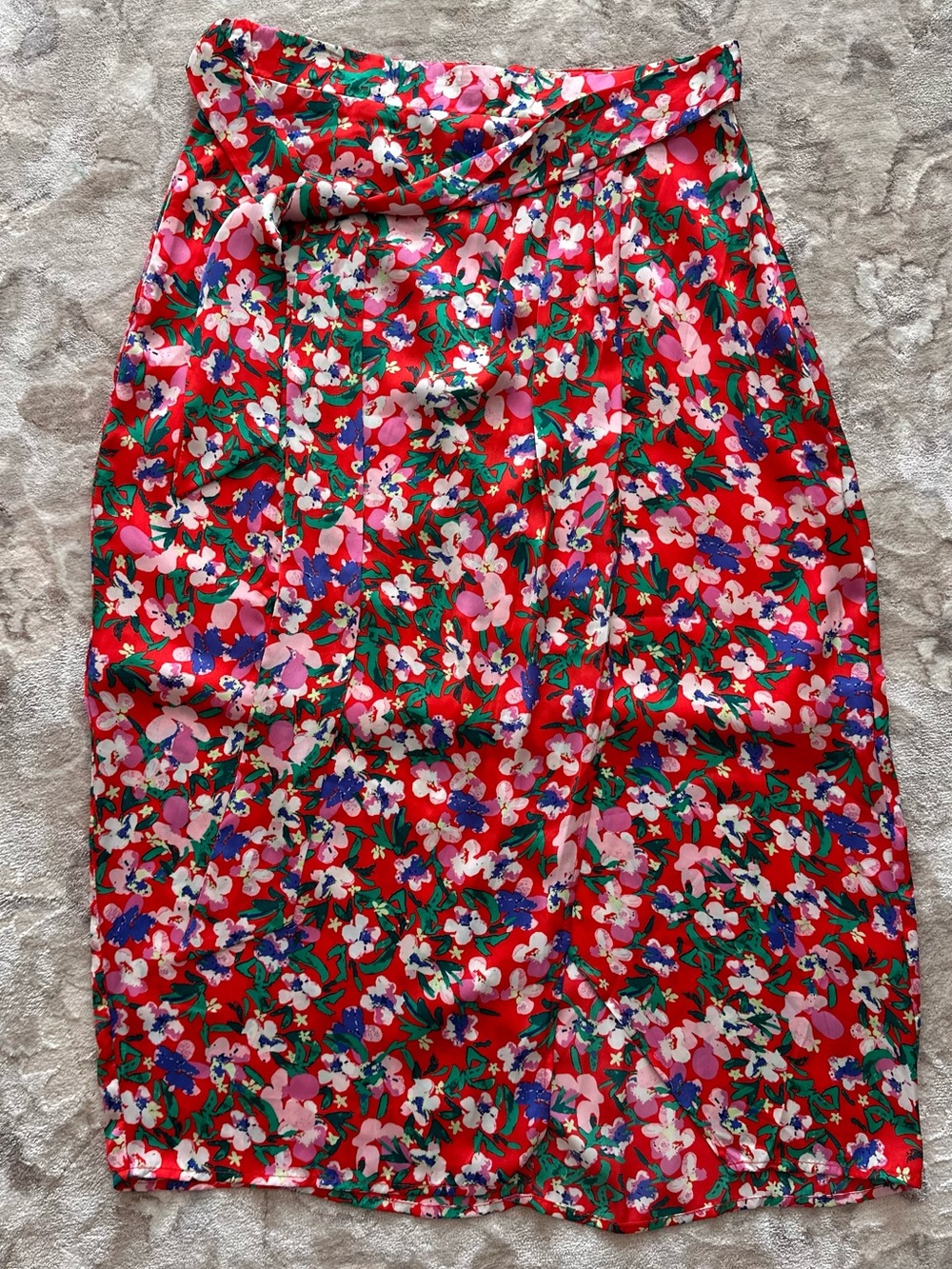 Kelly Renee Satin Floral Print Faux Wrap Midi Skirt – Size M